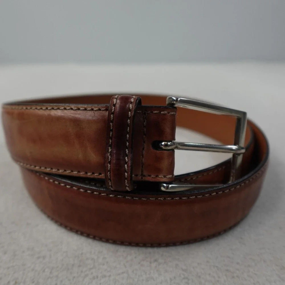 Magnanni Belt Mens 44 Brown Leather Dress Belt Made in Spain 1078